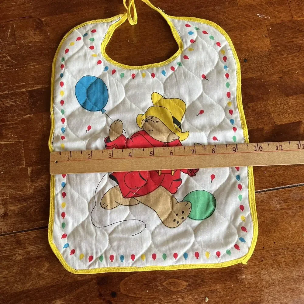 Paddington Bear Baby Bibs Quilted Tie Closure Lot Handmade 2 Unfinished Neckline